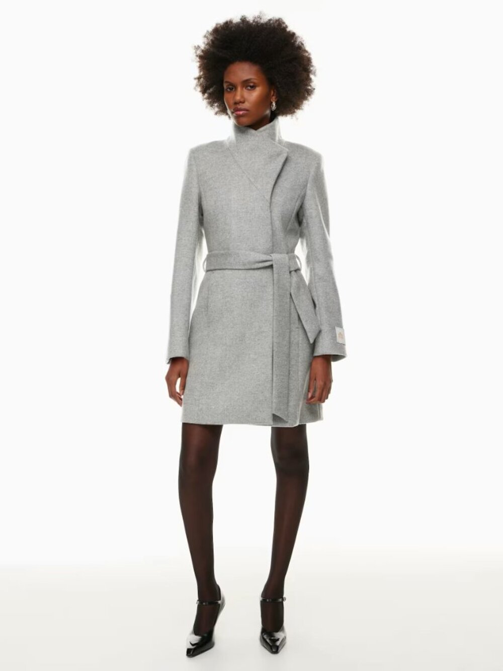 Aritzia BABATON Connor Heather Light Grey Virgin Wool Belted Wrap Coat, Size M - Picture 13 of 16